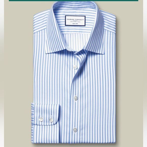 Charles Tyrwhitt Cornflower Blue Striped Twill Slim Fit 15.5 NWT in packaging - Picture 4 of 8